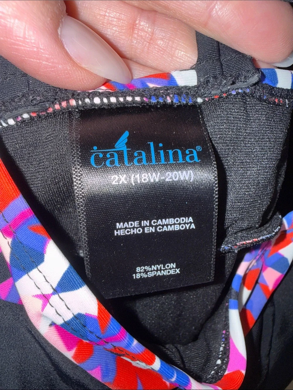 Catalina Black One-Piece Swimsuit with Pink, Purple & Red Side‎ Panels 2X